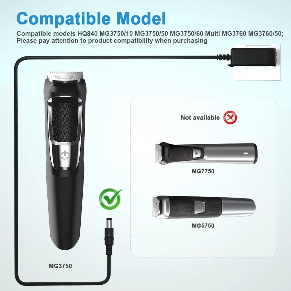 HYGAMOCC 8V 100mA Quick Charger for Philips Norelco MG3750 Trimmer | 1.2m (3.9ft) Power Supply - view 3
