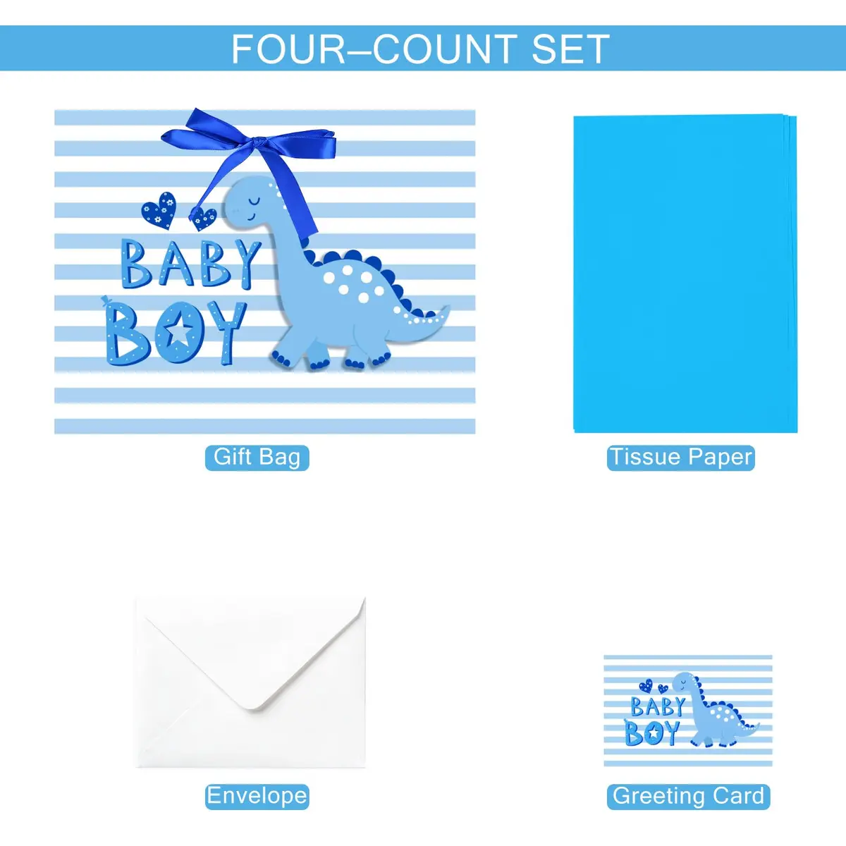 Loveinside Baby Boy Gift Bag Blue Dinosaur Design 13" x 10" x 5" | Baby Shower Gift Bag with Tissue & Greeting Card - view 7