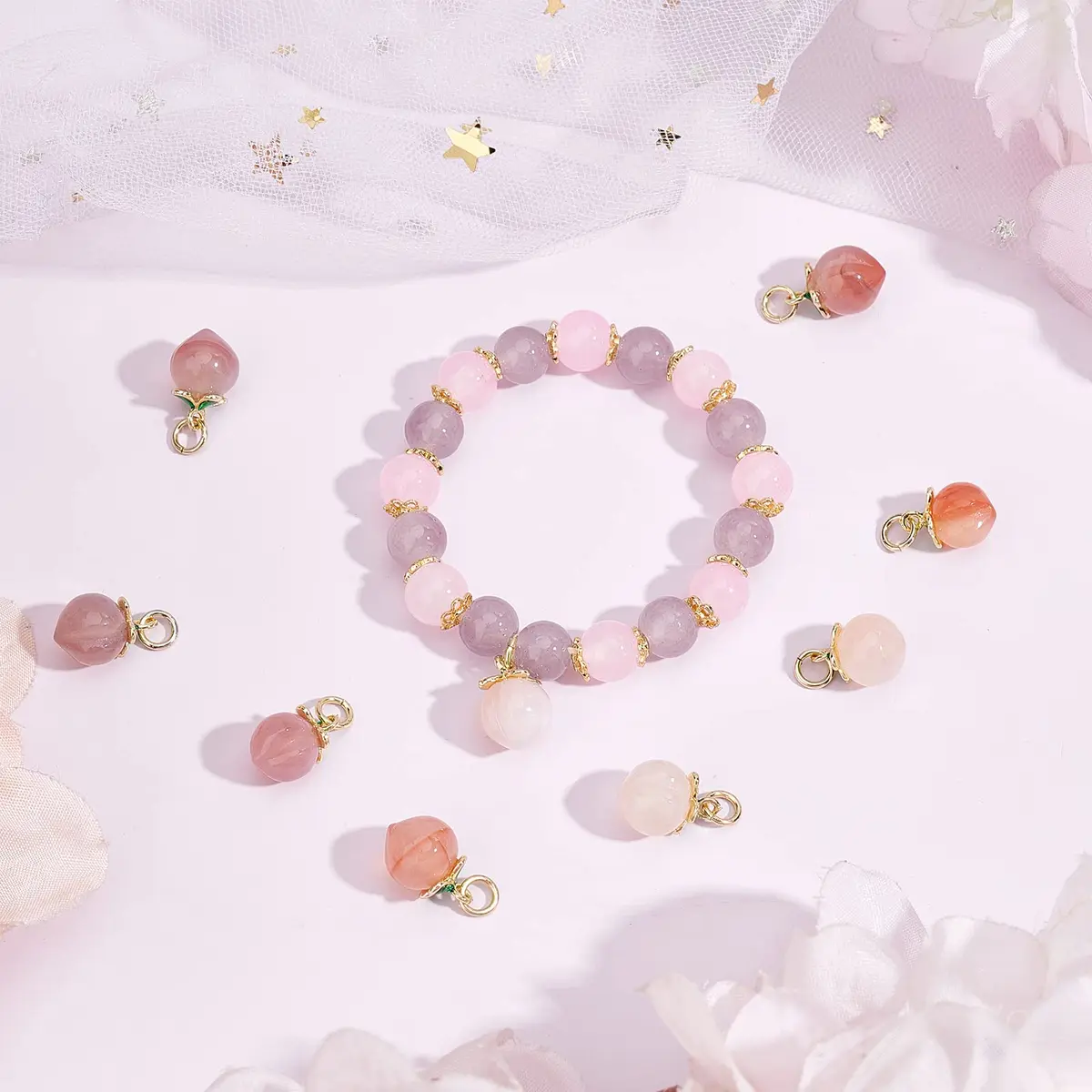 OLYCRAFT Peach Agate Pendant 14x10mm | Natural Enamel Fruit Charm for Jewelry & Crafts - view 5