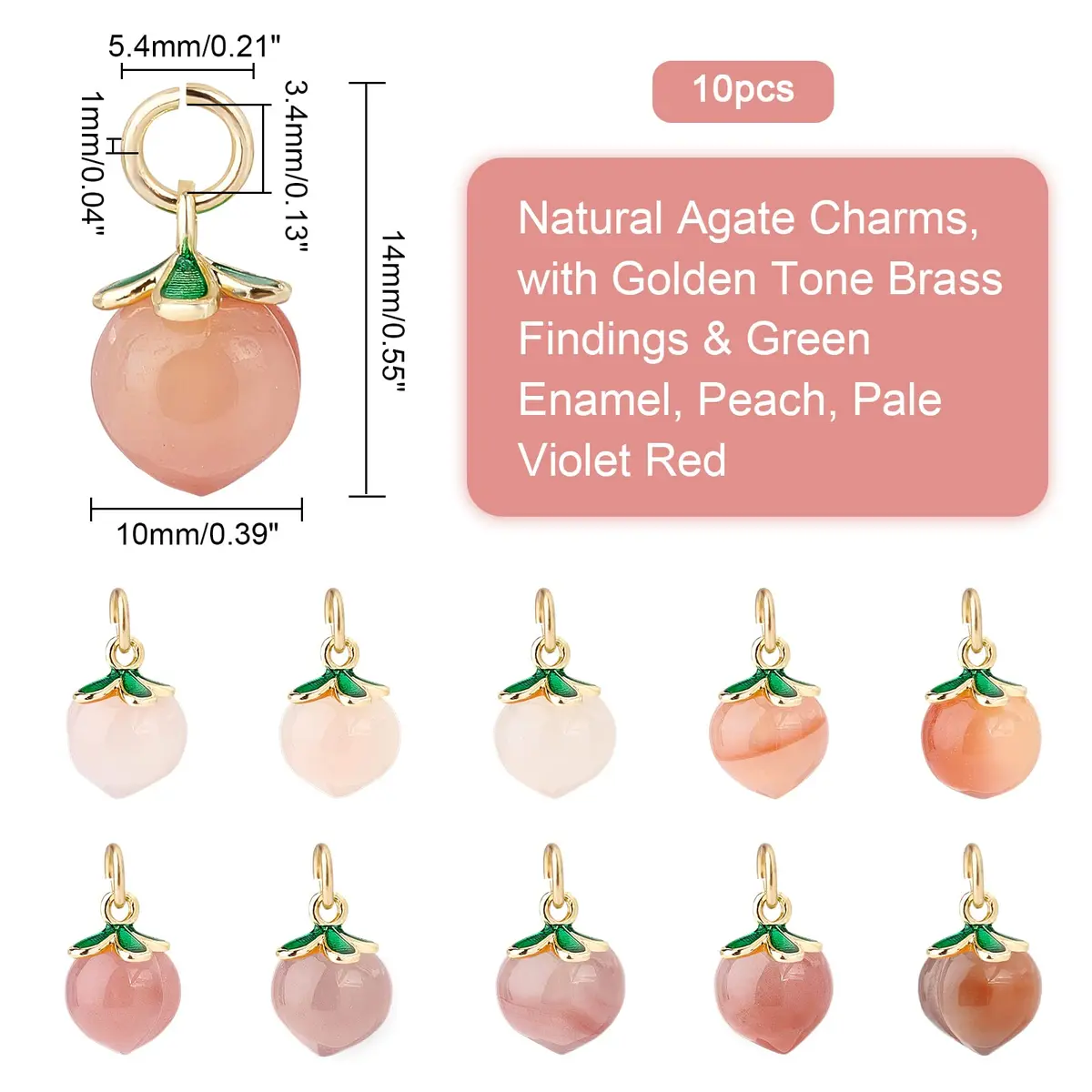 OLYCRAFT Peach Agate Pendant 14x10mm | Natural Enamel Fruit Charm for Jewelry & Crafts - view 2