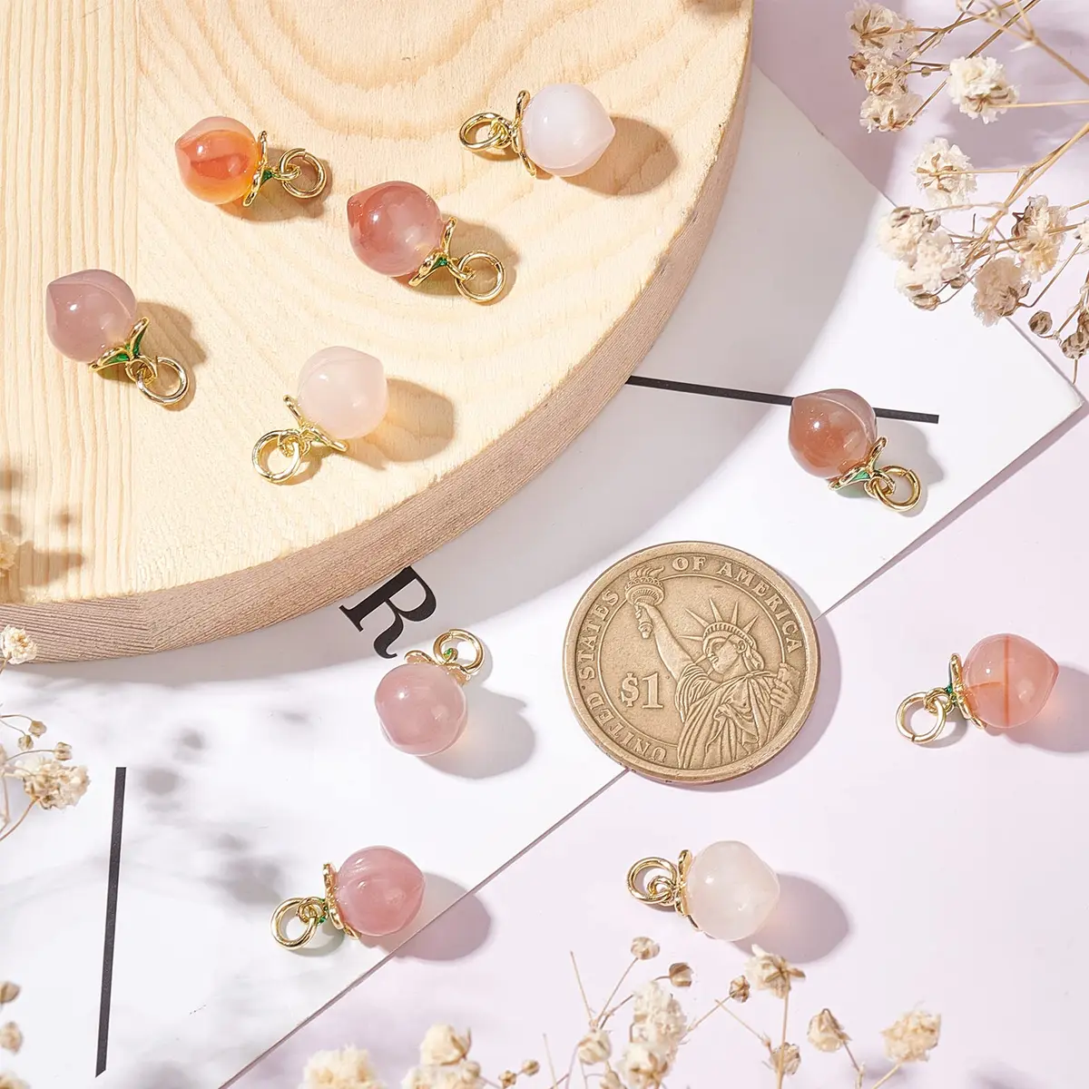 OLYCRAFT Peach Agate Pendant 14x10mm | Natural Enamel Fruit Charm for Jewelry & Crafts - view 3