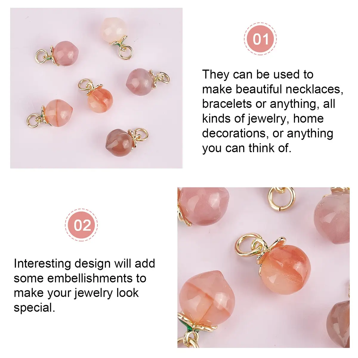 OLYCRAFT Peach Agate Pendant 14x10mm | Natural Enamel Fruit Charm for Jewelry & Crafts - view 4