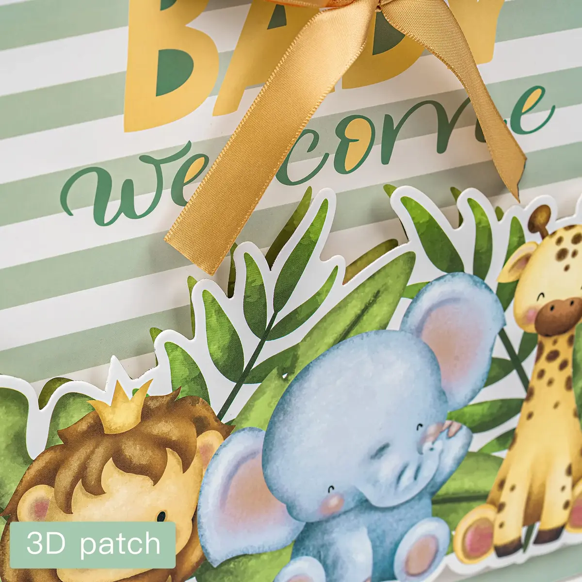 Loveinside Baby Gift Bag with Tissue Paper and Greeting Card 13" x 10" x 5" | Unisex-Green Animal - view 6