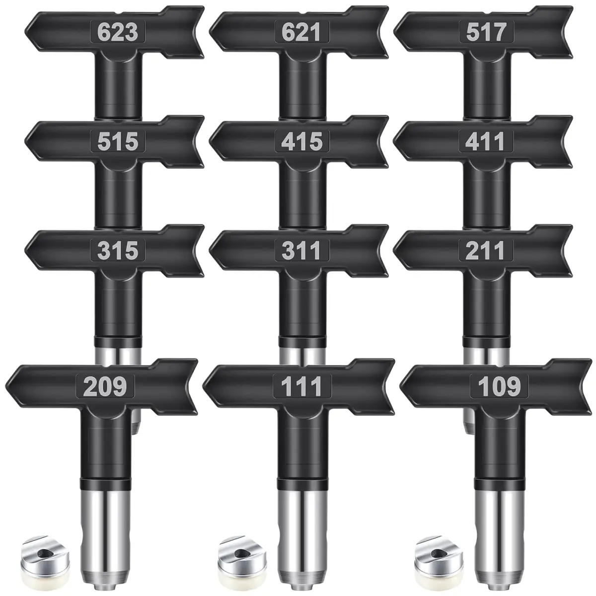 Zhengmy Airless Paint Sprayer Tips 12 Pcs (109-517, 621-623) | 1/4 Inch Thread Reversible Spray Nozzles - main product image