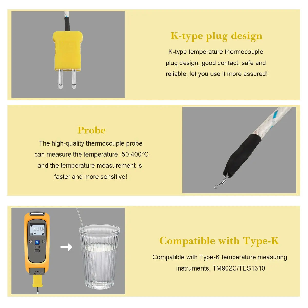 Weewooday K Type Thermocouple Probe 3m | Fast Response, Universal Compatibility, Fiberglass Insulation - view 4