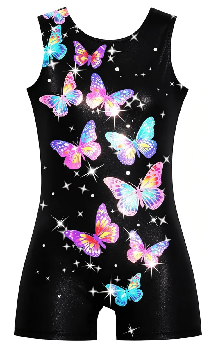 TUONROAD Girls Gymnastics Leotard with Shorts 9-10 Years | Colorful Butterfly Sparkly Bikertard - main product image