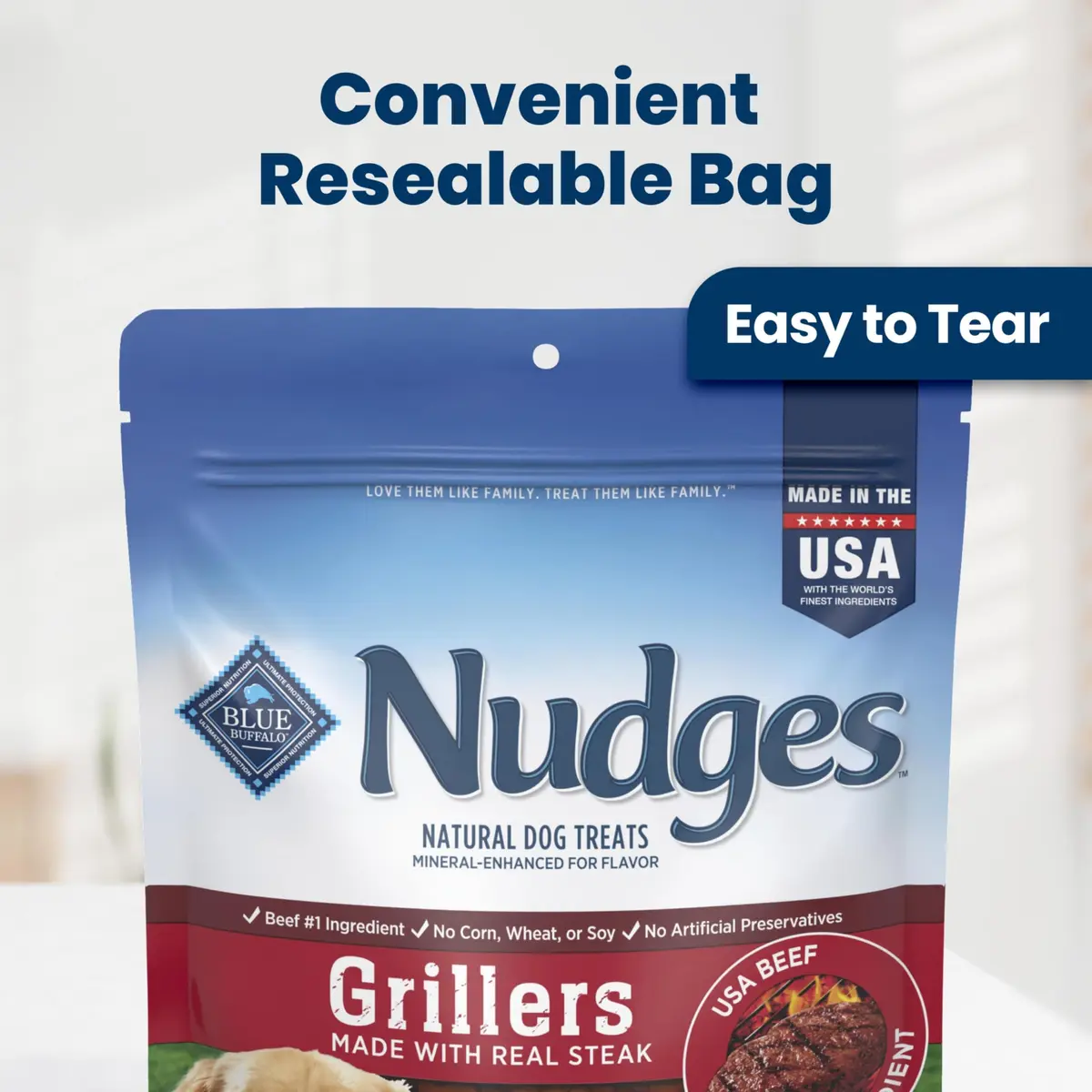Blue Buffalo Nudges Grillers Steak Dog Treats 453g (16 oz) | Real USA Beef First, Soft & Easy to Tear - view 4
