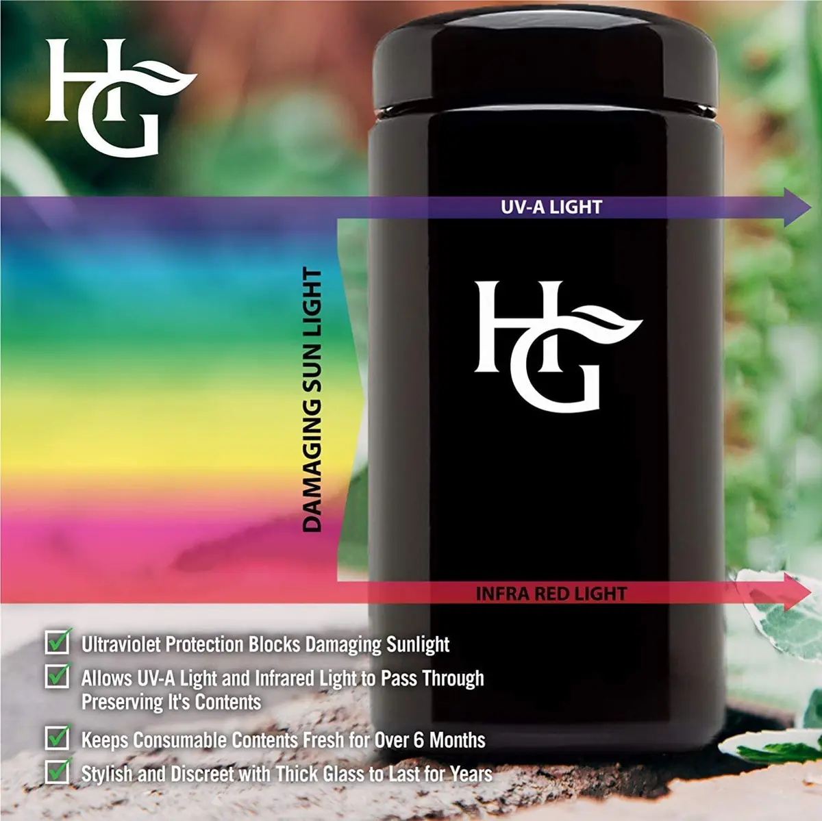 Herb Guard 500 ml UV Glass Jar & Humidity Pack | Airtight, Anti-Static, Travel-Ready (70-120c) - view 4