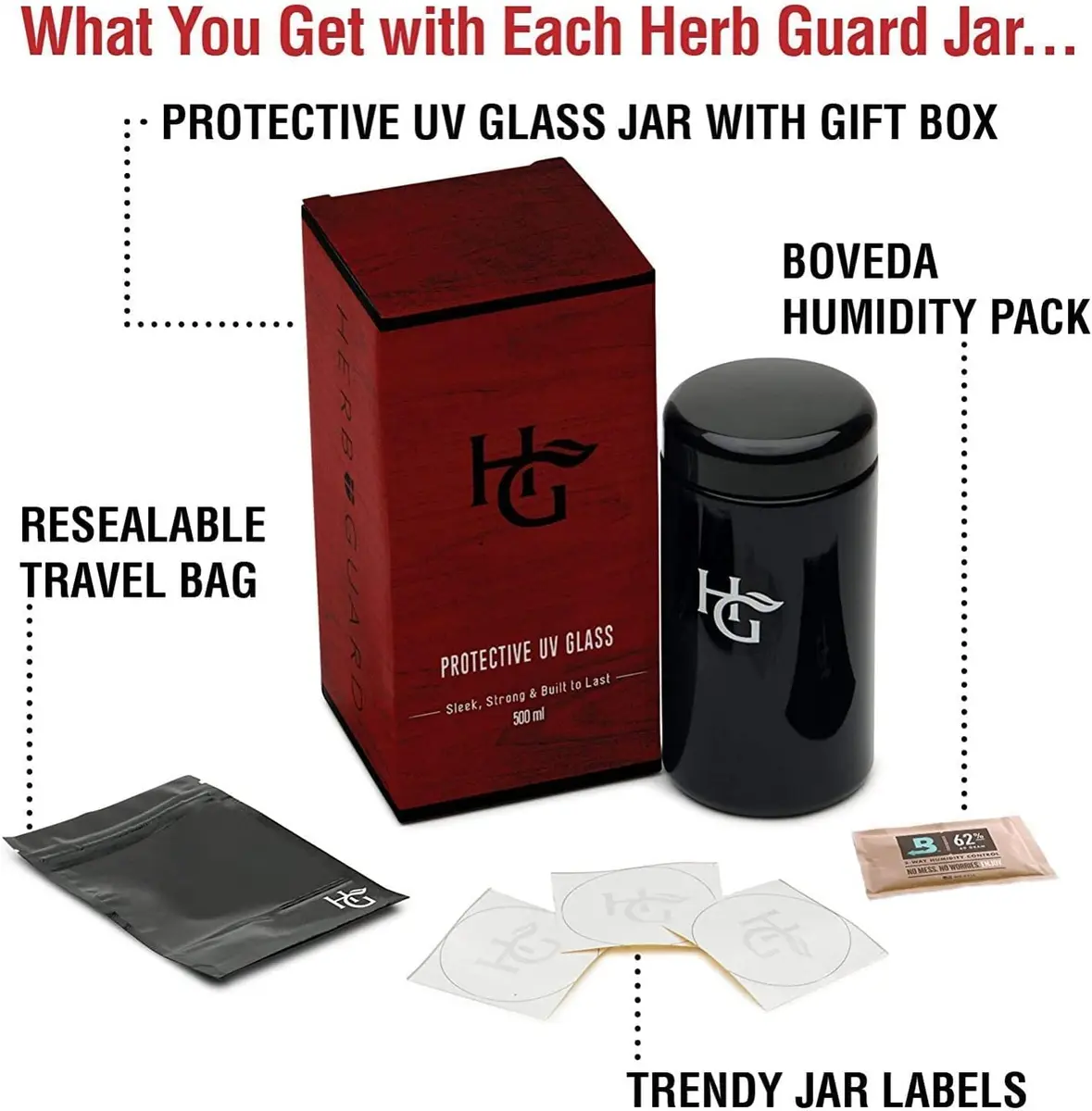 Herb Guard 500 ml UV Glass Jar & Humidity Pack | Airtight, Anti-Static, Travel-Ready (70-120c) - view 3