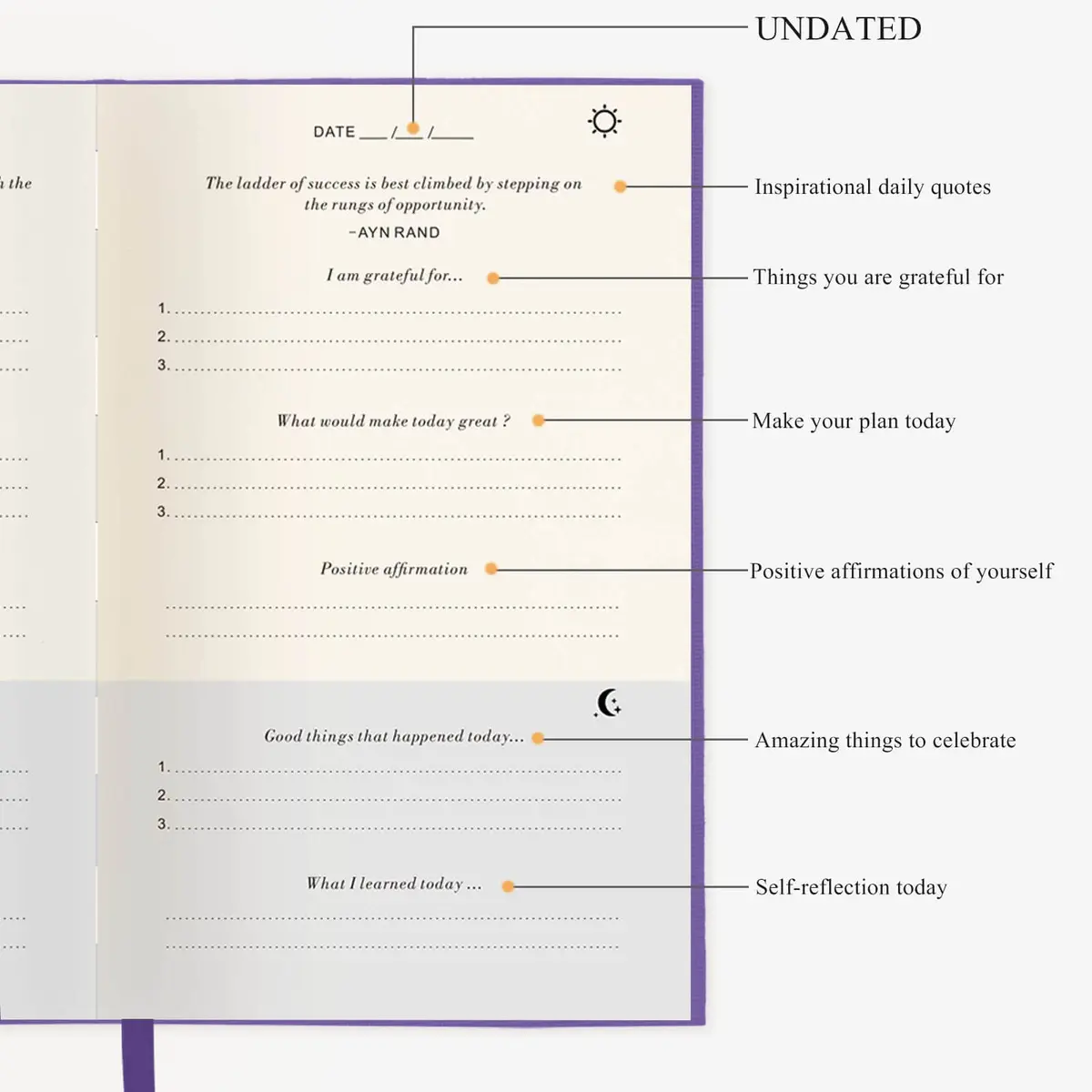 GOSSIP FOX Gratitude Journal Purple A5 | Daily Affirmation & Reflection Planner for Happiness - view 4