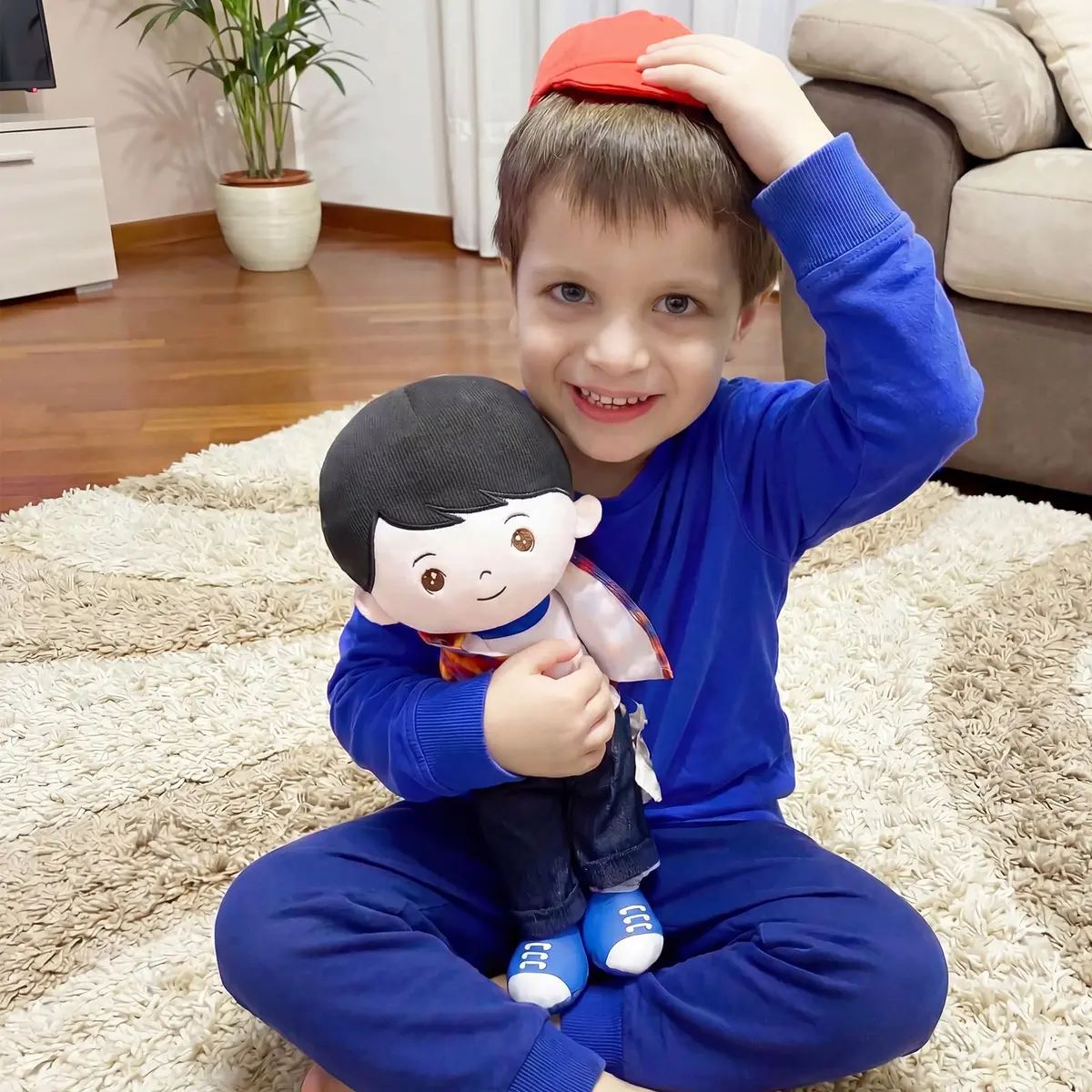 OUOZZZ Soft Plush Baby Boy Doll 12.6 Inch, Red Hat Snuggle Buddy | Safe & Soft for Kids 3+ - view 7