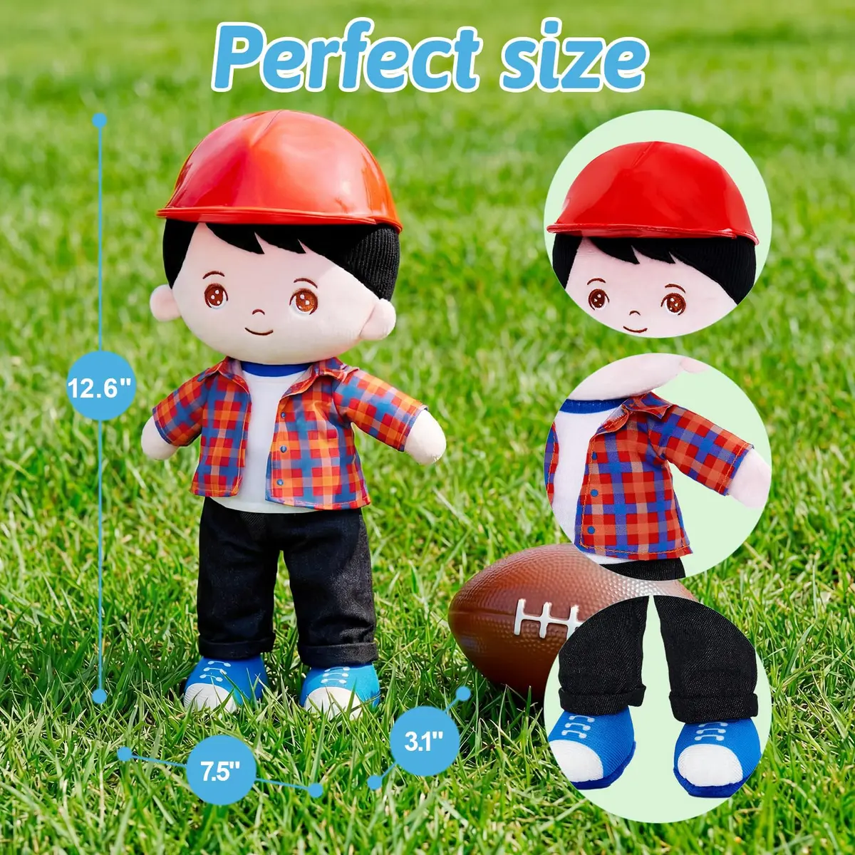 OUOZZZ Soft Plush Baby Boy Doll 12.6 Inch, Red Hat Snuggle Buddy | Safe & Soft for Kids 3+ - view 2