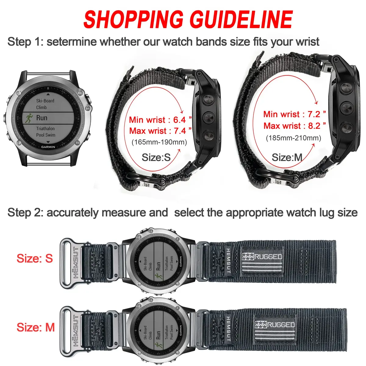 hemsut h Nylon Sports Watch Band 26mm Military Strap | Compatible with Garmin Instinct 3, Fenix 8, 7X, Descent MK1, Foretrex 601/701 - view 4