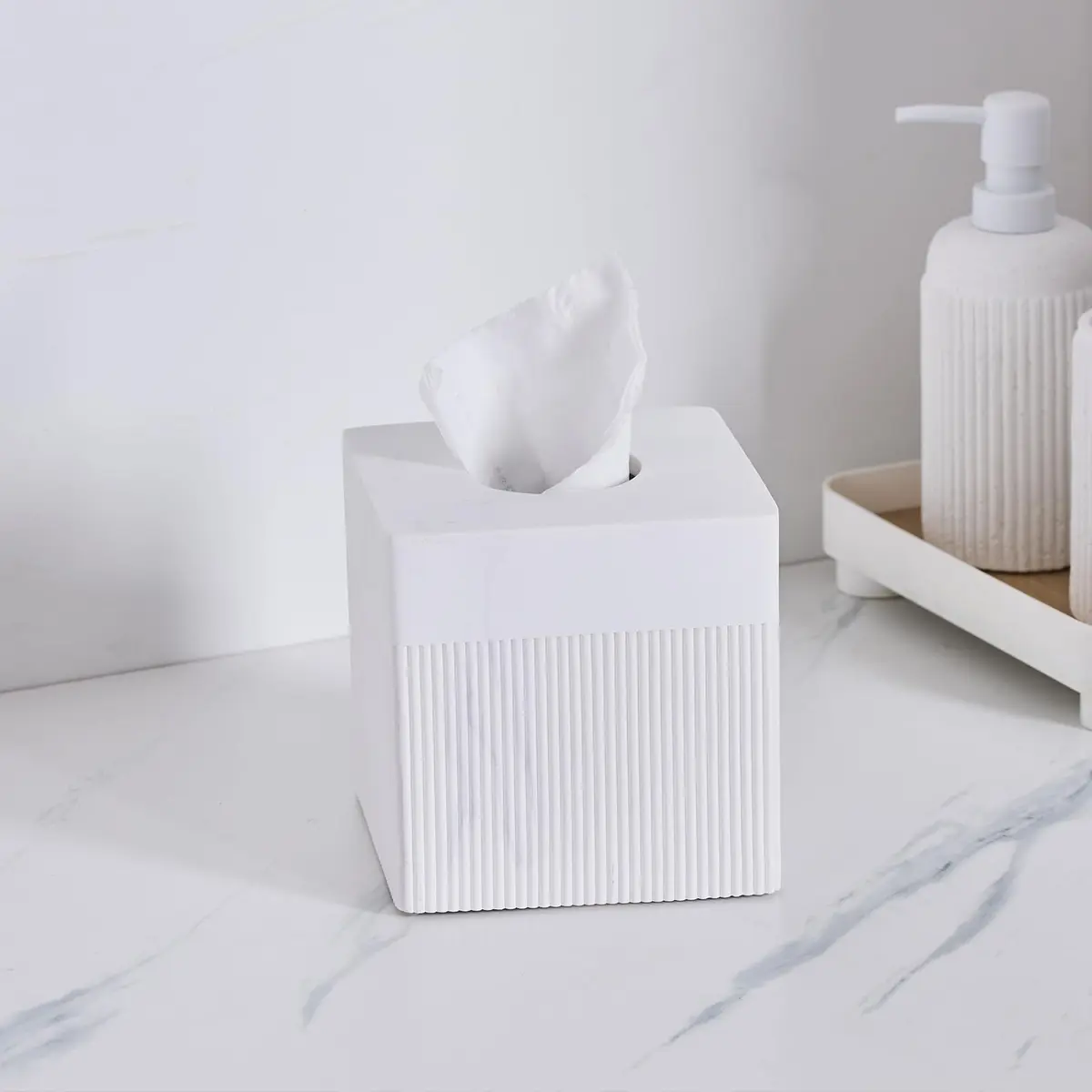 Polytree White Tissue Box Cover Square Resin 5.5 Inch | Heavy Duty Home Decor - view 5
