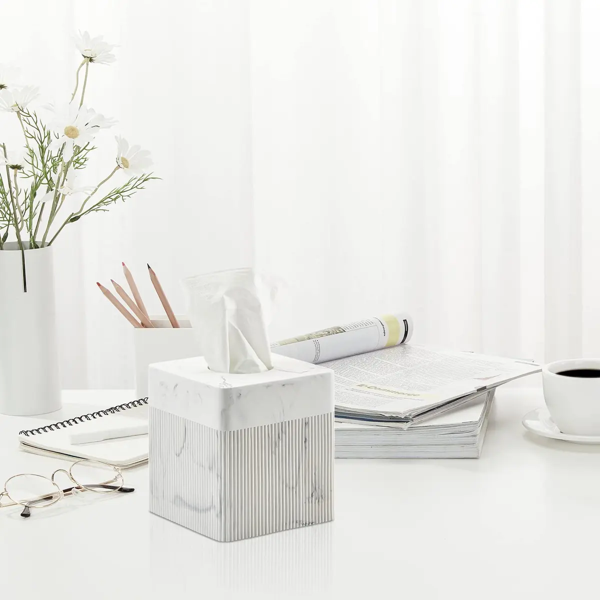 Polytree White Tissue Box Cover Square Resin 5.5 Inch | Heavy Duty Home Decor - view 9