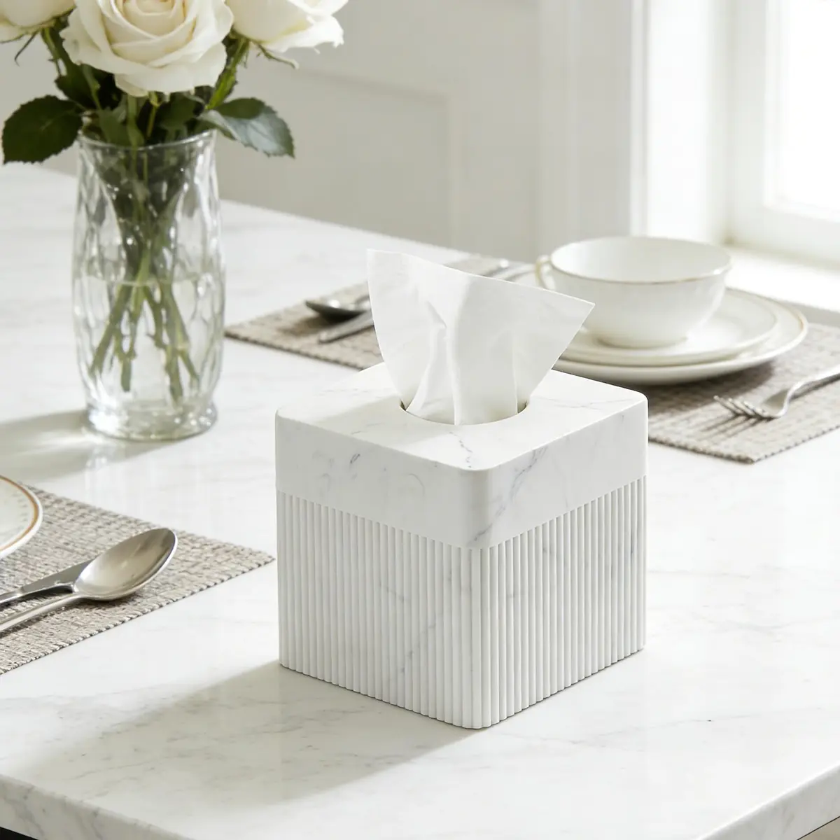 Polytree White Tissue Box Cover Square Resin 5.5 Inch | Heavy Duty Home Decor - view 2
