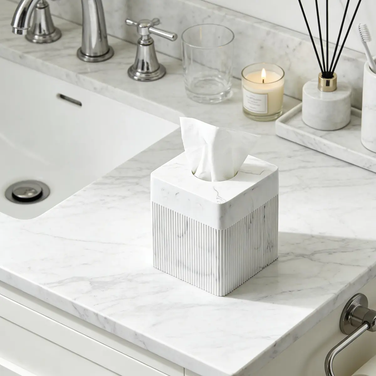 Polytree White Tissue Box Cover Square Resin 5.5 Inch | Heavy Duty Home Decor - view 3