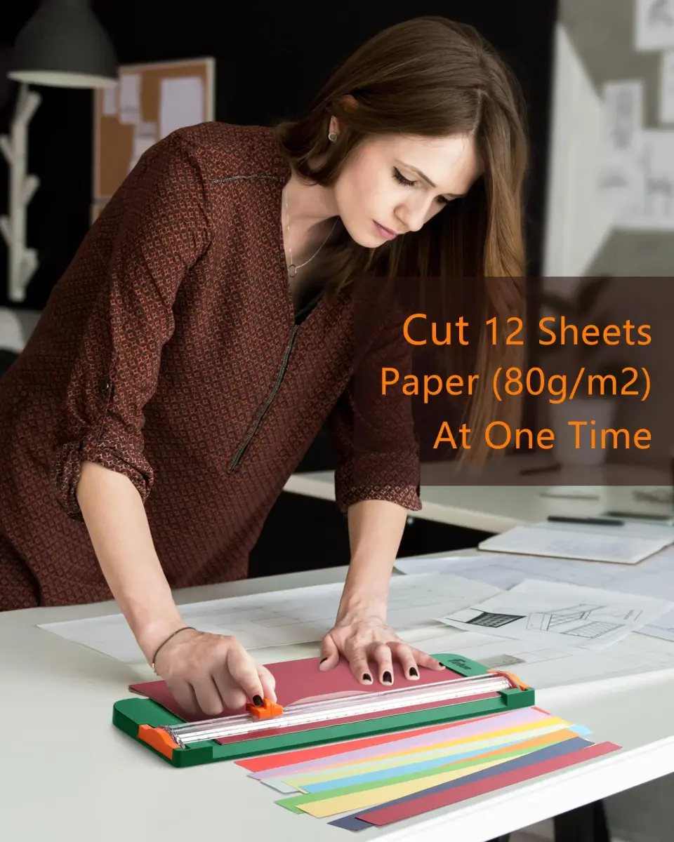 Firbon A4 Paper Cutter 12 Inch Trimmer with Extended Ruler, Green | Cuts 12 Sheets, CM & Inch Scale, Safe Blade - view 5