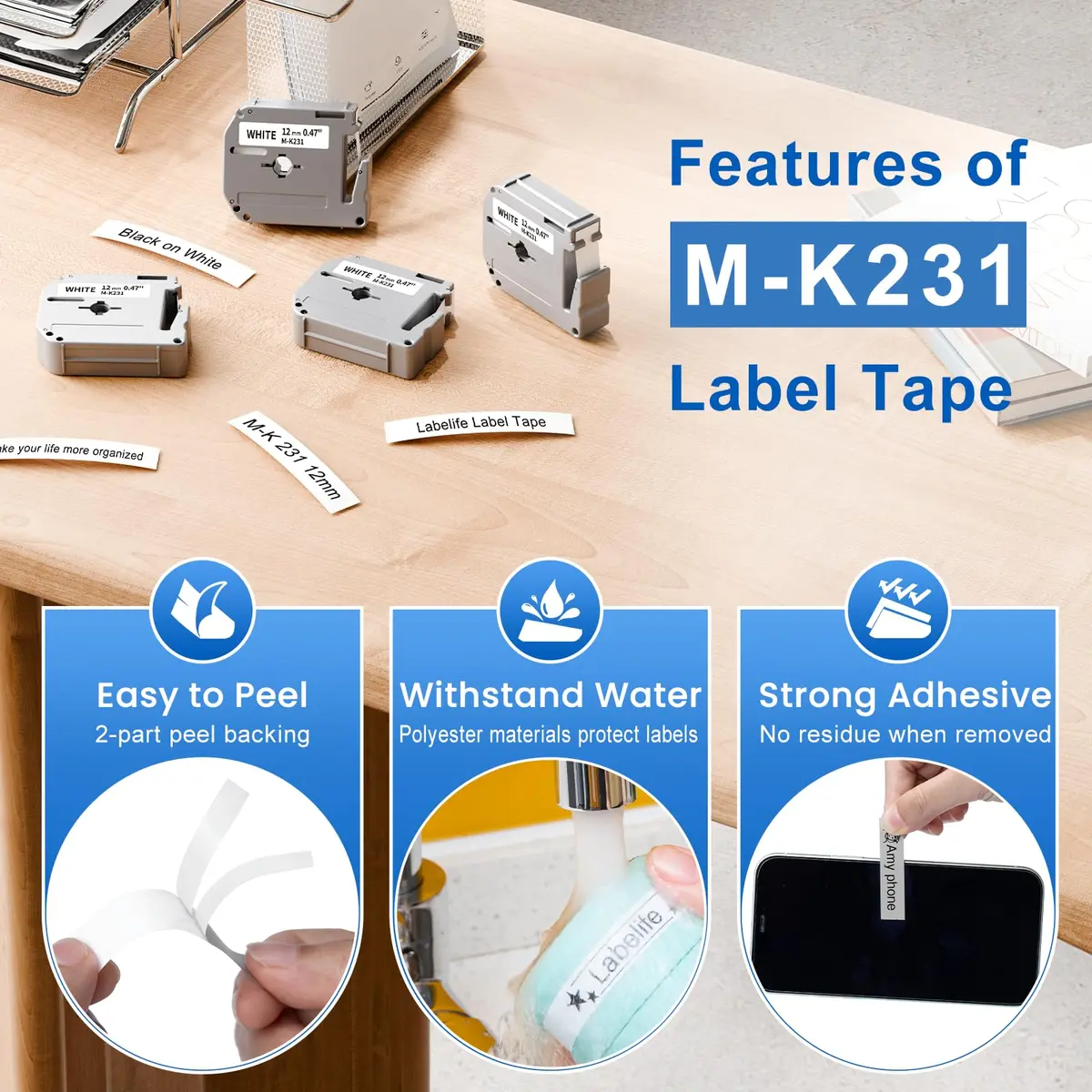 Labelife 20 Pack M-K231 Label Tape 12mm White | Compatible with Brother P Touch M Series - view 4