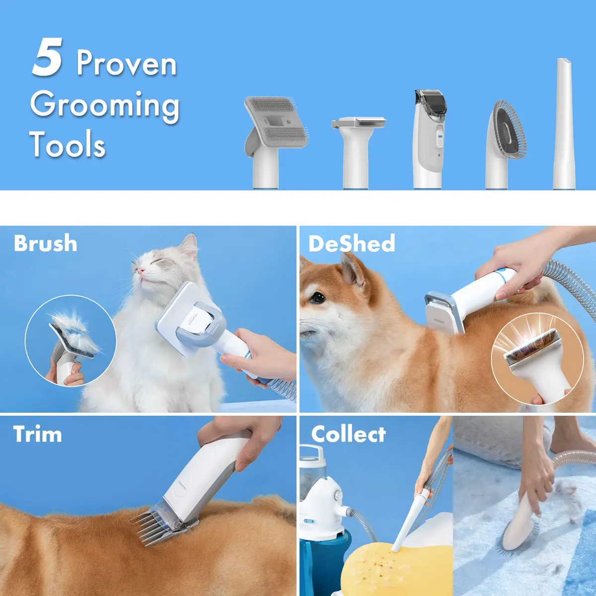 Neakasa P2 Pro Dog Grooming Kit with Vacuum Suction 99% Hair | 5 Tools, 2L Dustbin, Low Noise (110V) - view 2