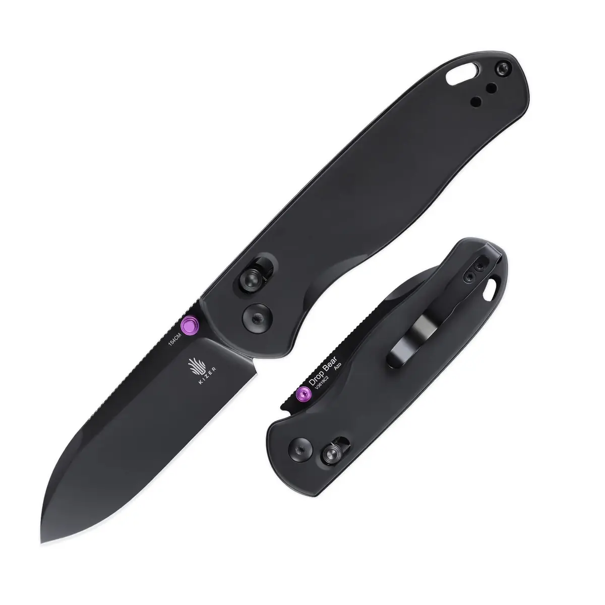 Kizer Drop Bear Folding Knife - Black Aluminum Handle, 154CM Steel Blade | Compact EDC for Outdoor Use - main product image