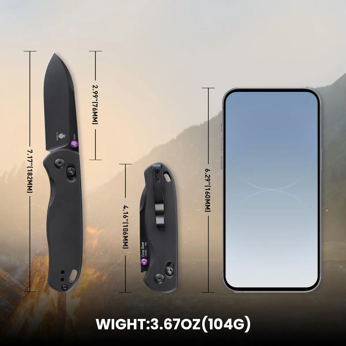 Kizer Drop Bear Folding Knife - Black Aluminum Handle, 154CM Steel Blade | Compact EDC for Outdoor Use - view 6