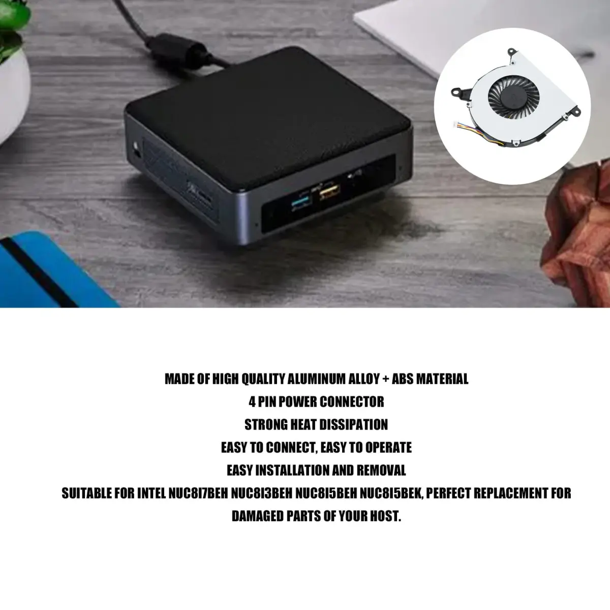Gugxiom Replacement CPU Cooling Fan for Intel NUC8 Series | 4-Pin Connector, 5V/0.6A - view 2