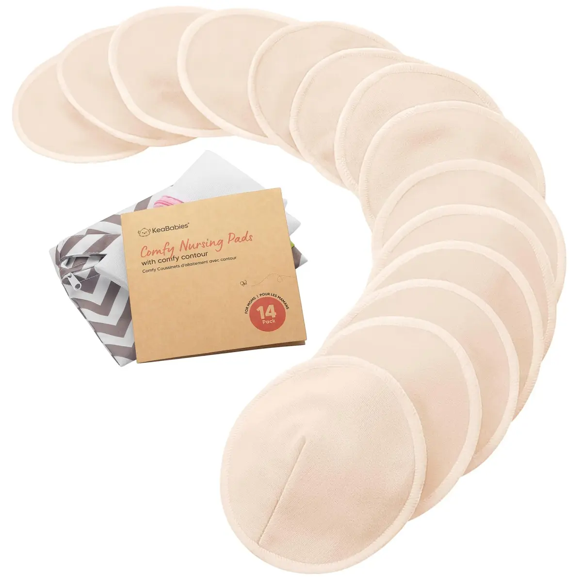 KeaBabies Organic Nursing Pads M 4.6" (14-Pack) | 3-Layer Absorbent & Waterproof - main product image