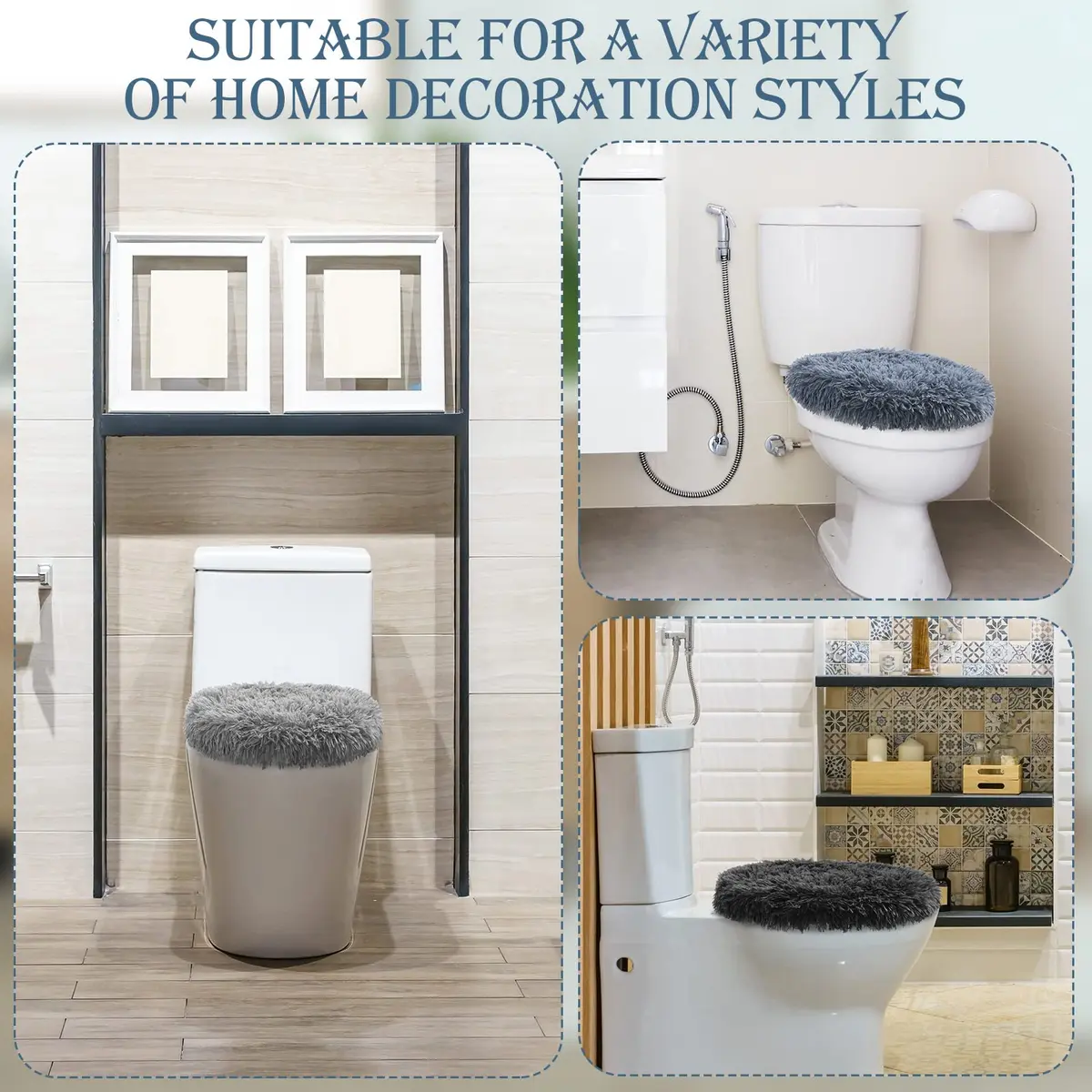 Kingdder Toilet Lid Cover Set 3 Pcs Plush Fluffy Fits Standard Lids | Soft & Washable - view 4