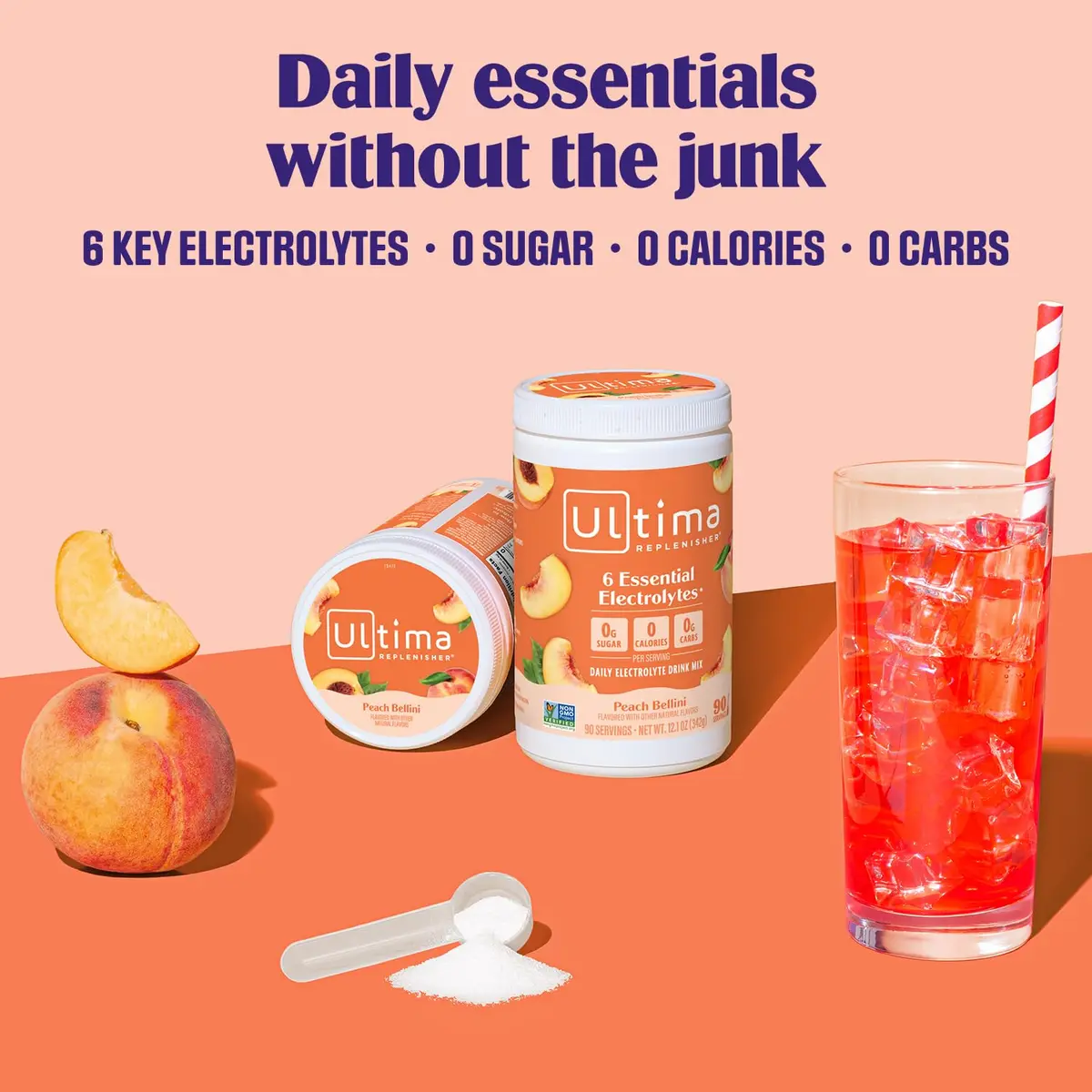Ultima Replenisher Daily Electrolyte Powder Drink Mix Peach Bellini 90 Servings | Sugar-Free Hydration - view 2