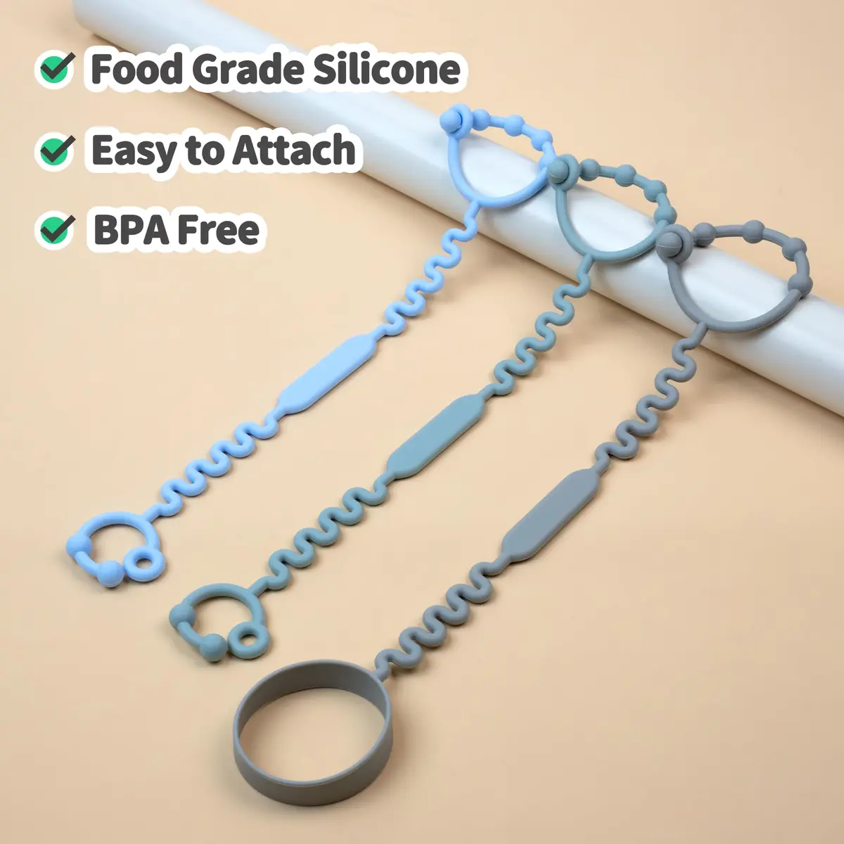 Toy Straps, Pacifier Holder Clip with Self-Adjusting Bayonet | Food-Grade Silicone, BPA-Free, 3 Pack - view 7
