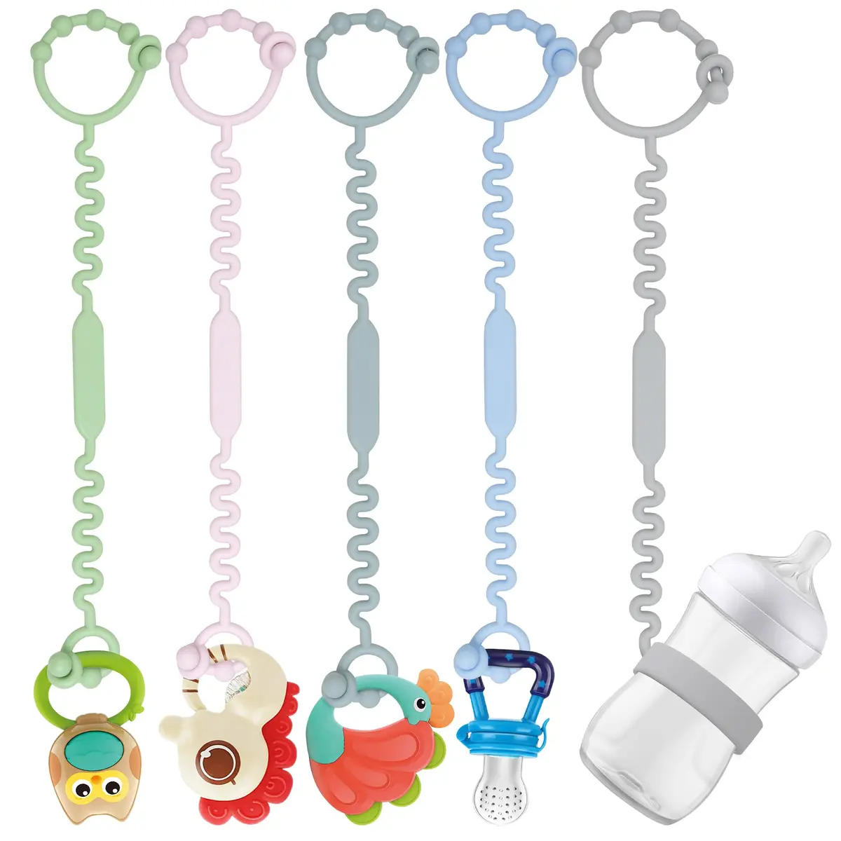 Silicone Baby Pacifier & Toy Straps | BPA-Free, Adjustable & Easy to Clean (5PS) - main product image
