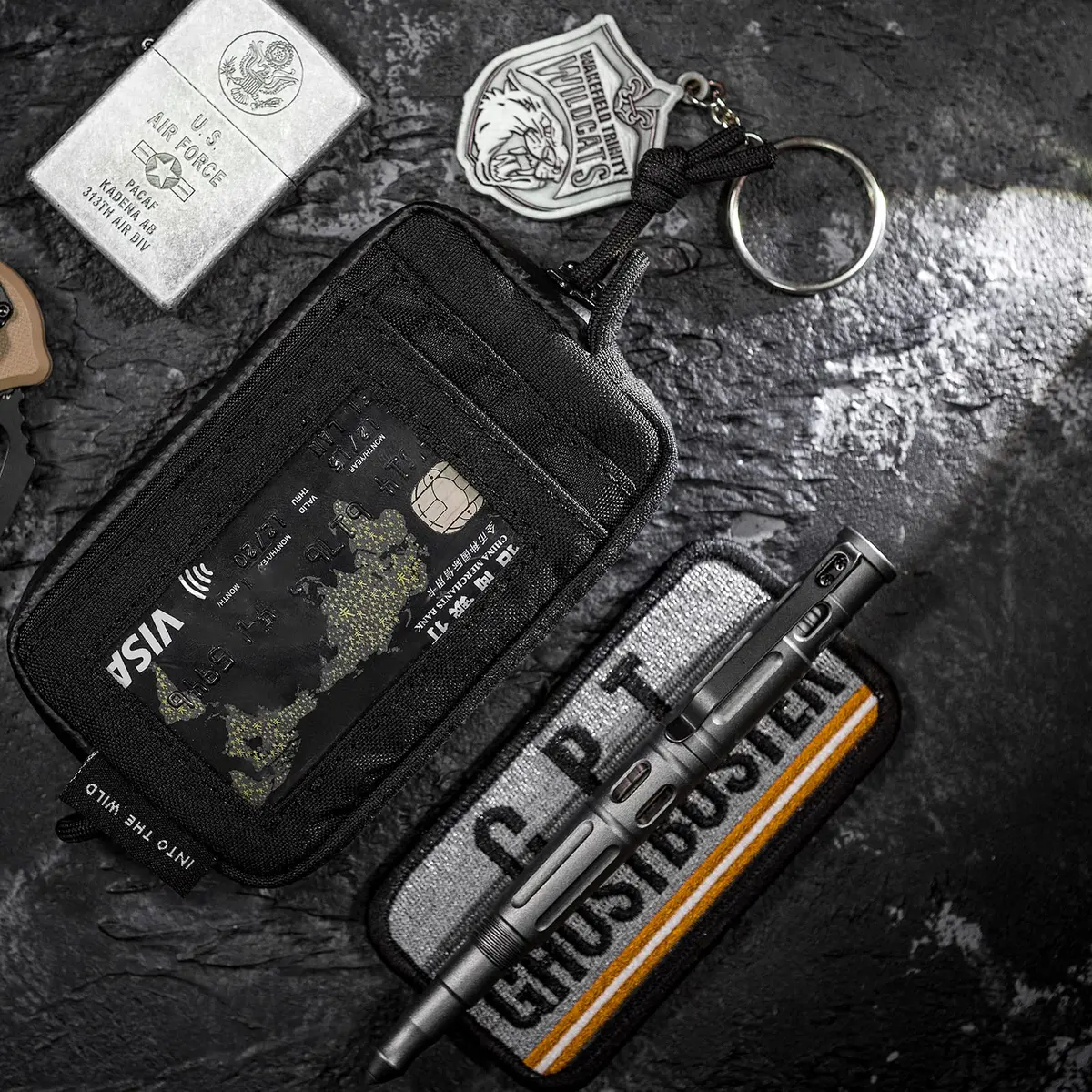 ONETIGRIS Tactical Front Pocket Wallet Camo Black | Minimalist Zippered Card Holder with ID Window - view 2
