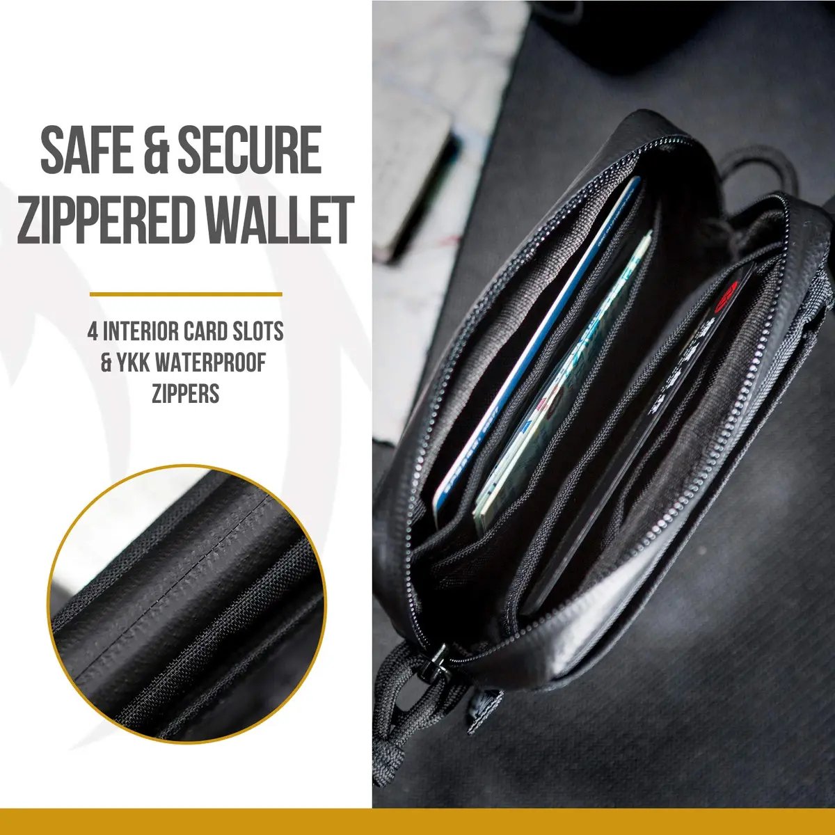 ONETIGRIS Tactical Front Pocket Wallet Camo Black | Minimalist Zippered Card Holder with ID Window - view 3
