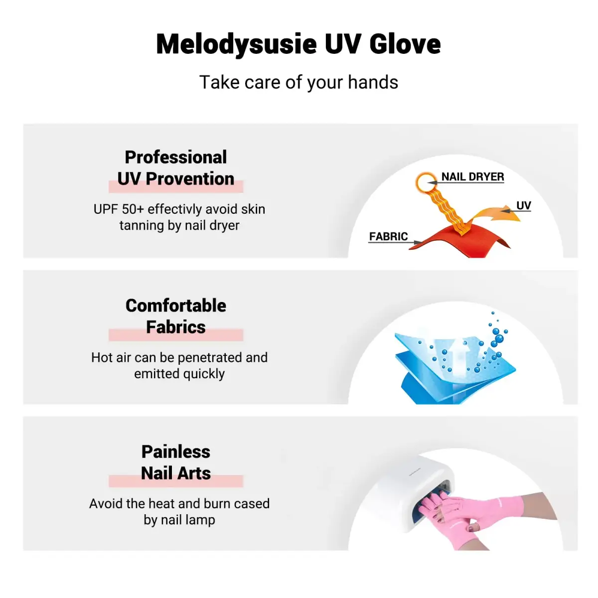 MelodySusie Premium Fingerless UV Protection Gloves for Gel Manicures | UPF 50+ Blocks 99% UV Rays - view 5