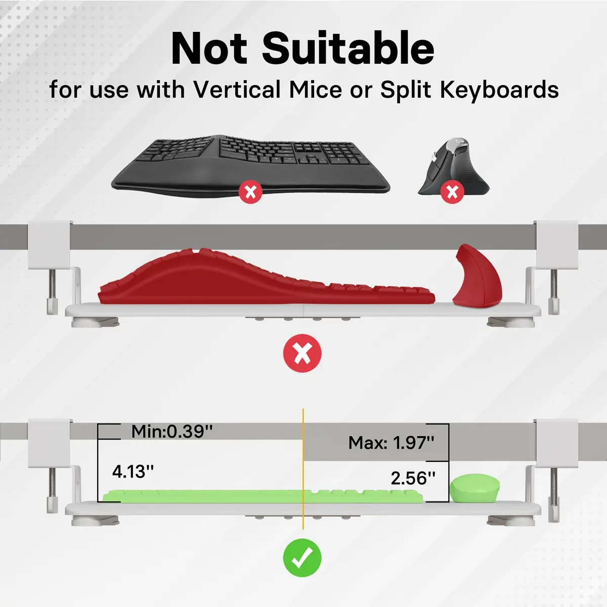 BONTEC Under Desk Keyboard Tray 25.6" x 11.8" | Space-Saving, Clamp Mount, White - view 6