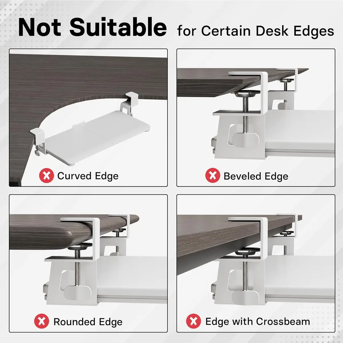 BONTEC Under Desk Keyboard Tray 25.6" x 11.8" | Space-Saving, Clamp Mount, White - view 3