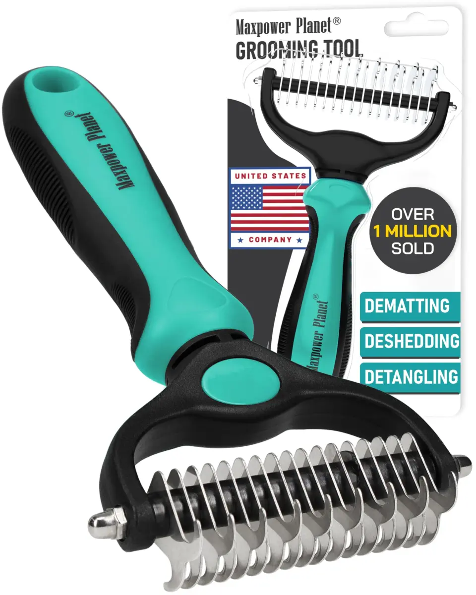 Maxpower Planet Double Sided Shedding & Dematting Undercoat Rake for Dogs & Cats, Extra Wide Grooming Brush, 11.8cm (4.6in) Wide, Turquoise - main product image