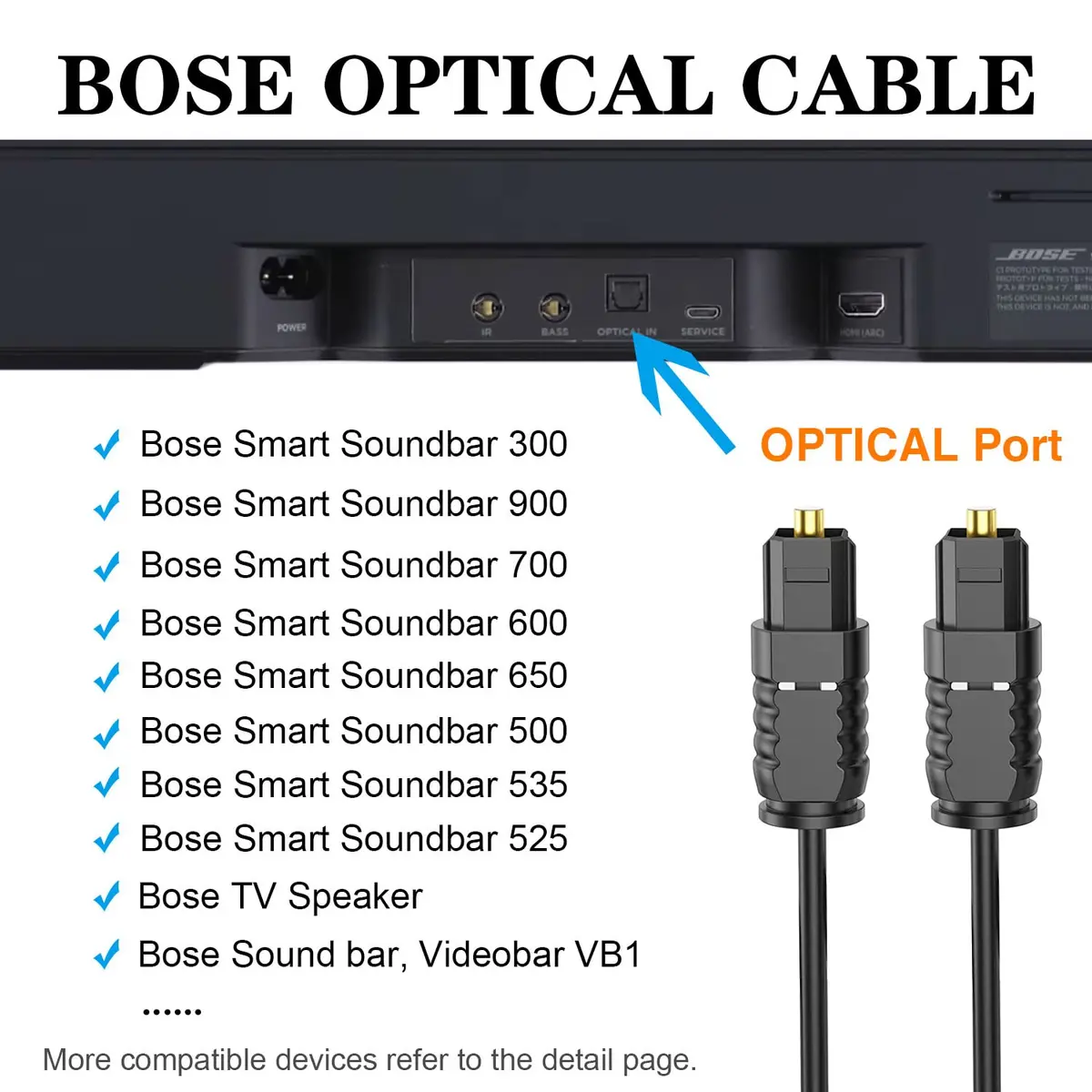 LILIBIN Replacement for Bose Optical Audio Cable - 1.5m Fiber Optic | Durable, Clear Sound - view 3