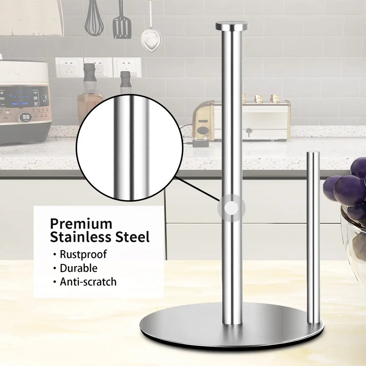 OBODING Stainless Steel Paper Towel Holder Stand for Kitchen Countertops, 32cm (12.6" H) | Rust-Proof & Easy to Carry - view 5