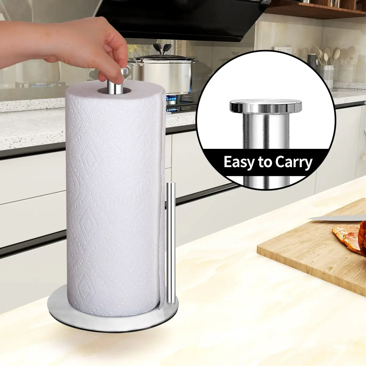 OBODING Stainless Steel Paper Towel Holder Stand for Kitchen Countertops, 32cm (12.6" H) | Rust-Proof & Easy to Carry - view 4