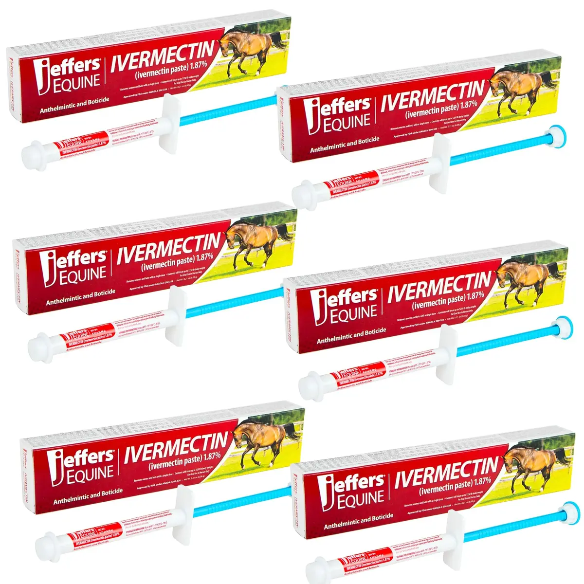 Jeffers Ivermectin Dewormer for Horses 6 Pack | Apple Flavored Broad Spectrum Paste - main product image