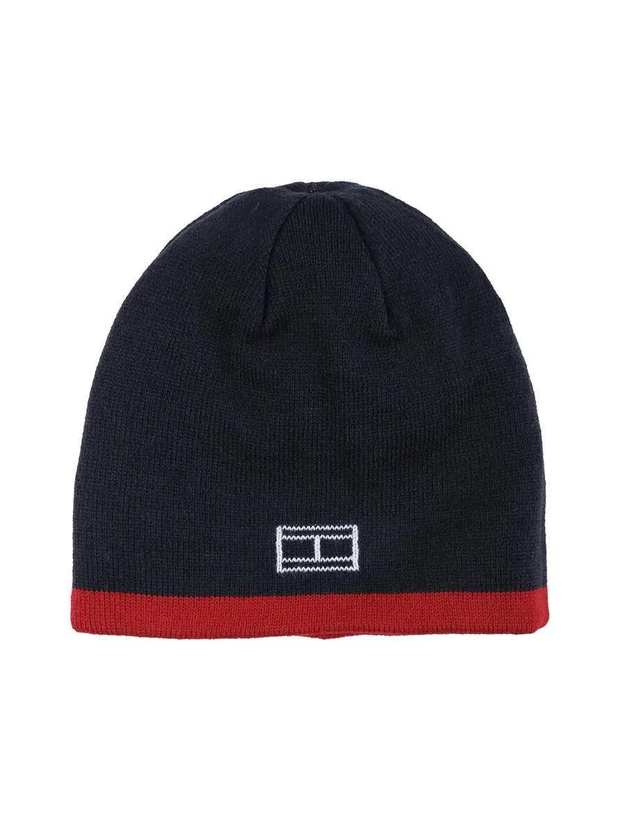 Tommy Hilfiger Boy's Patchwork Stripe Reversible Beanie Scarlet Sage | 100% Acrylic Winter Hat - view 2