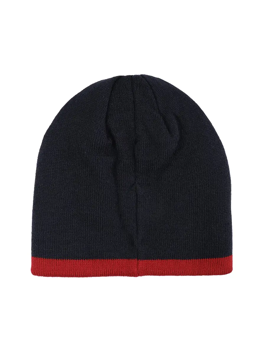 Tommy Hilfiger Boy's Patchwork Stripe Reversible Beanie Scarlet Sage | 100% Acrylic Winter Hat - view 3