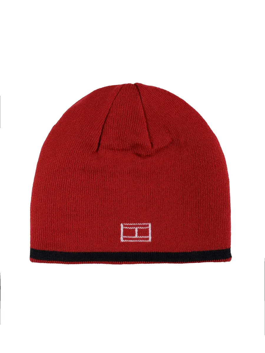 Tommy Hilfiger Boy's Patchwork Stripe Reversible Beanie Scarlet Sage | 100% Acrylic Winter Hat - view 2