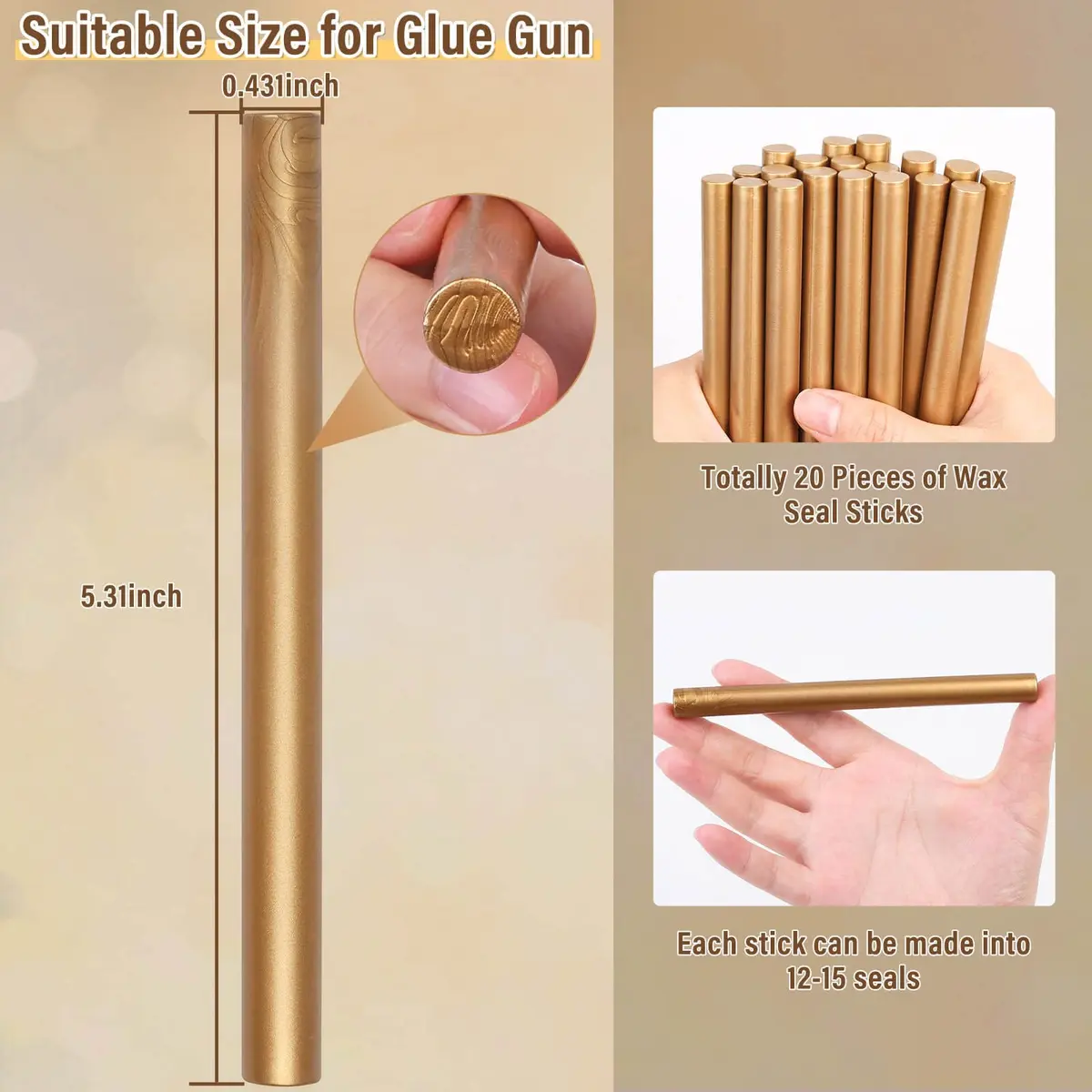 PAXCOO Sealing Wax Sticks, 20pcs, Antique Gold | Easy Glue Gun Application for Crafts & Invitations - view 4