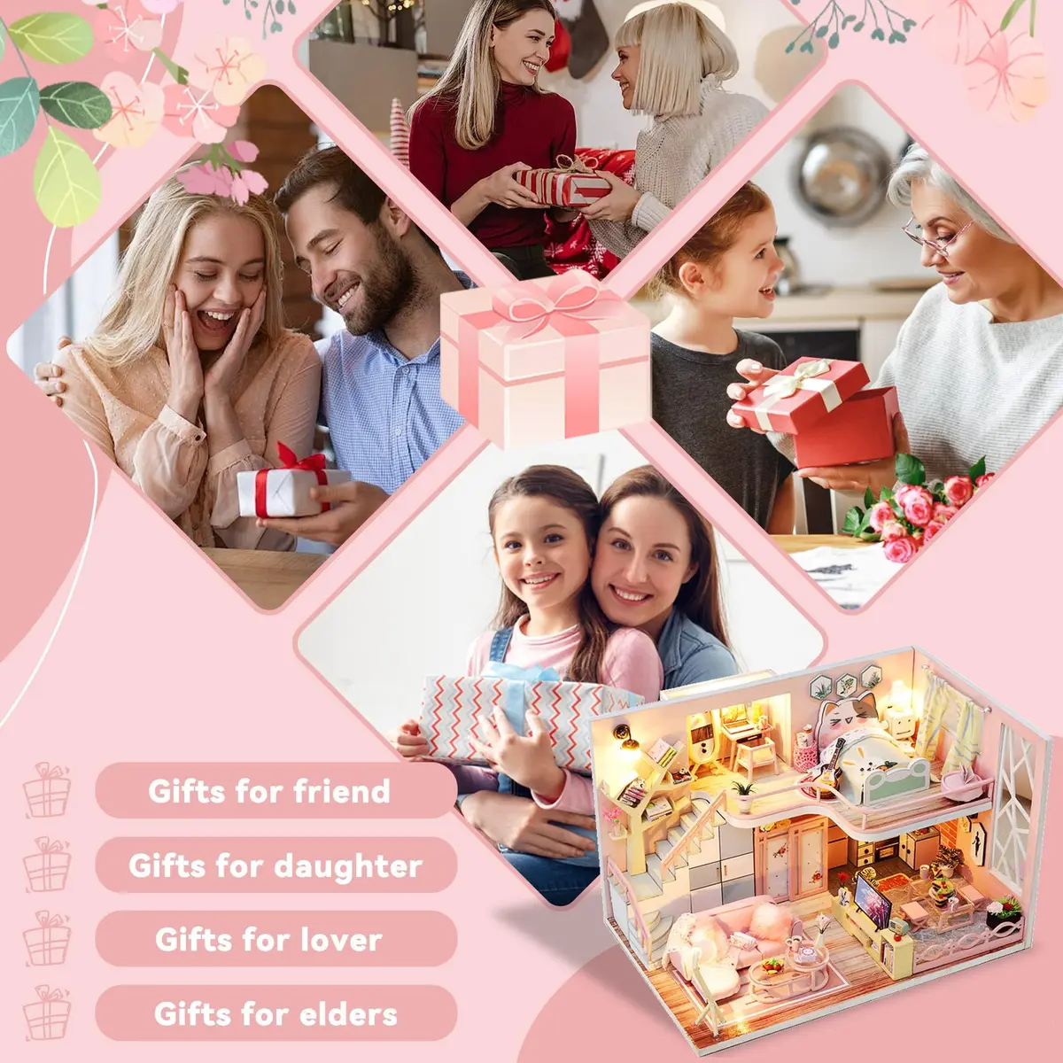 Flever Miniature Wooden House Kit | DIY Dollhouse with Furniture & Lights, 1:24 Scale, Blossom Stories - view 5