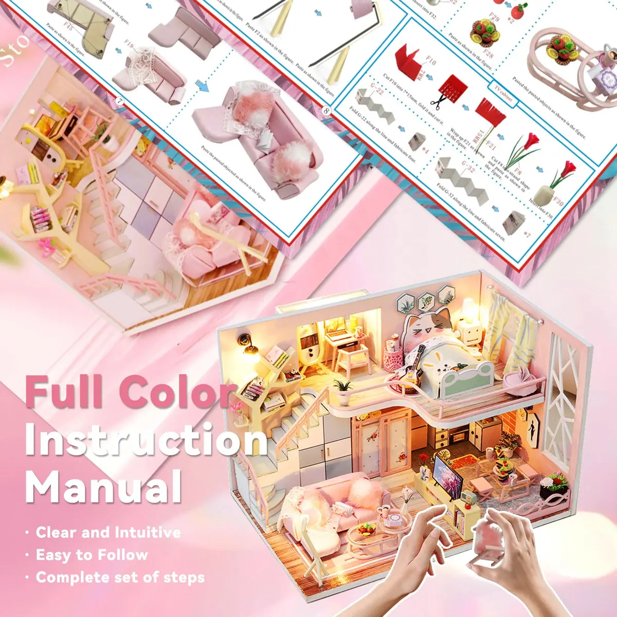 Flever Miniature Wooden House Kit | DIY Dollhouse with Furniture & Lights, 1:24 Scale, Blossom Stories - view 6