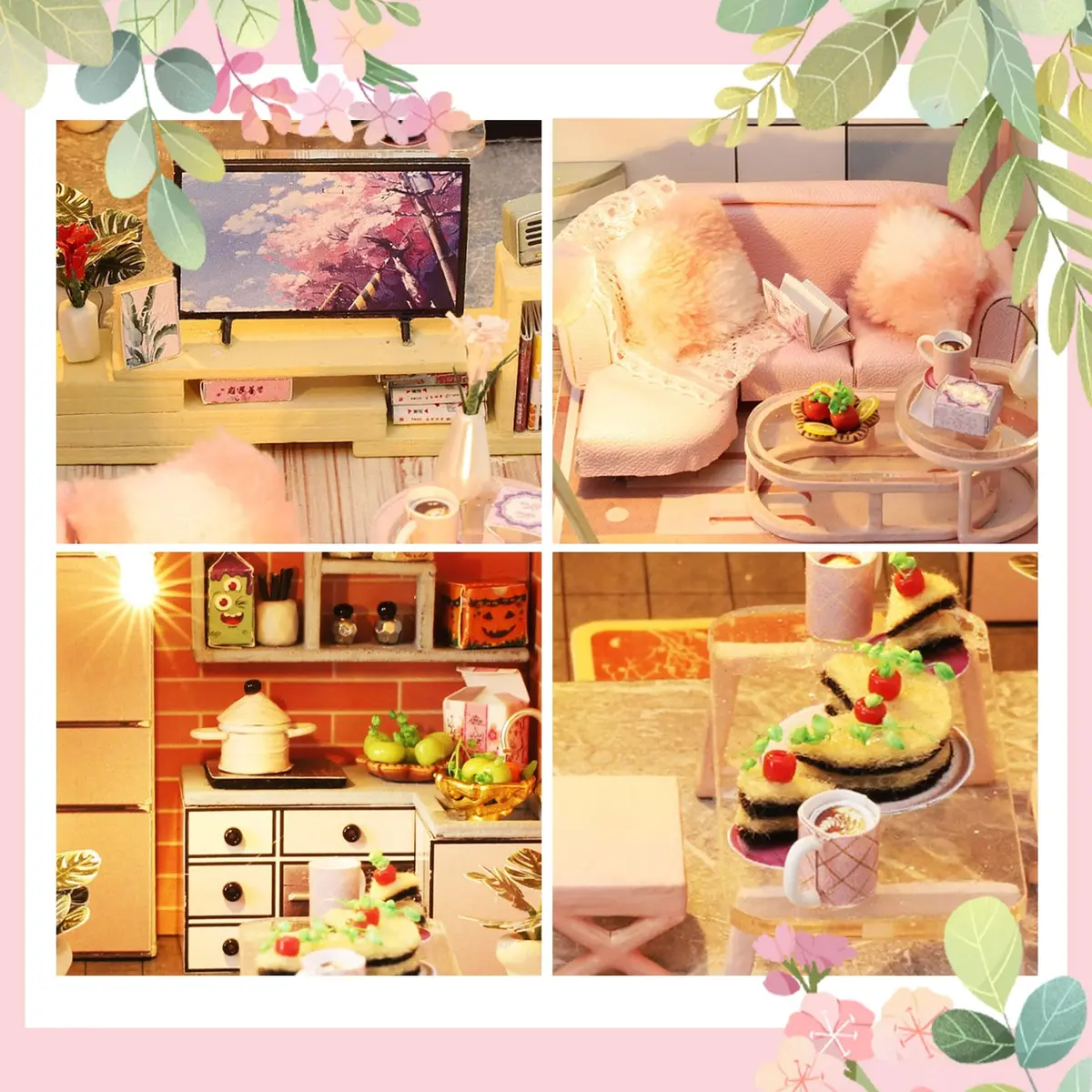 Flever Miniature Wooden House Kit | DIY Dollhouse with Furniture & Lights, 1:24 Scale, Blossom Stories - view 3