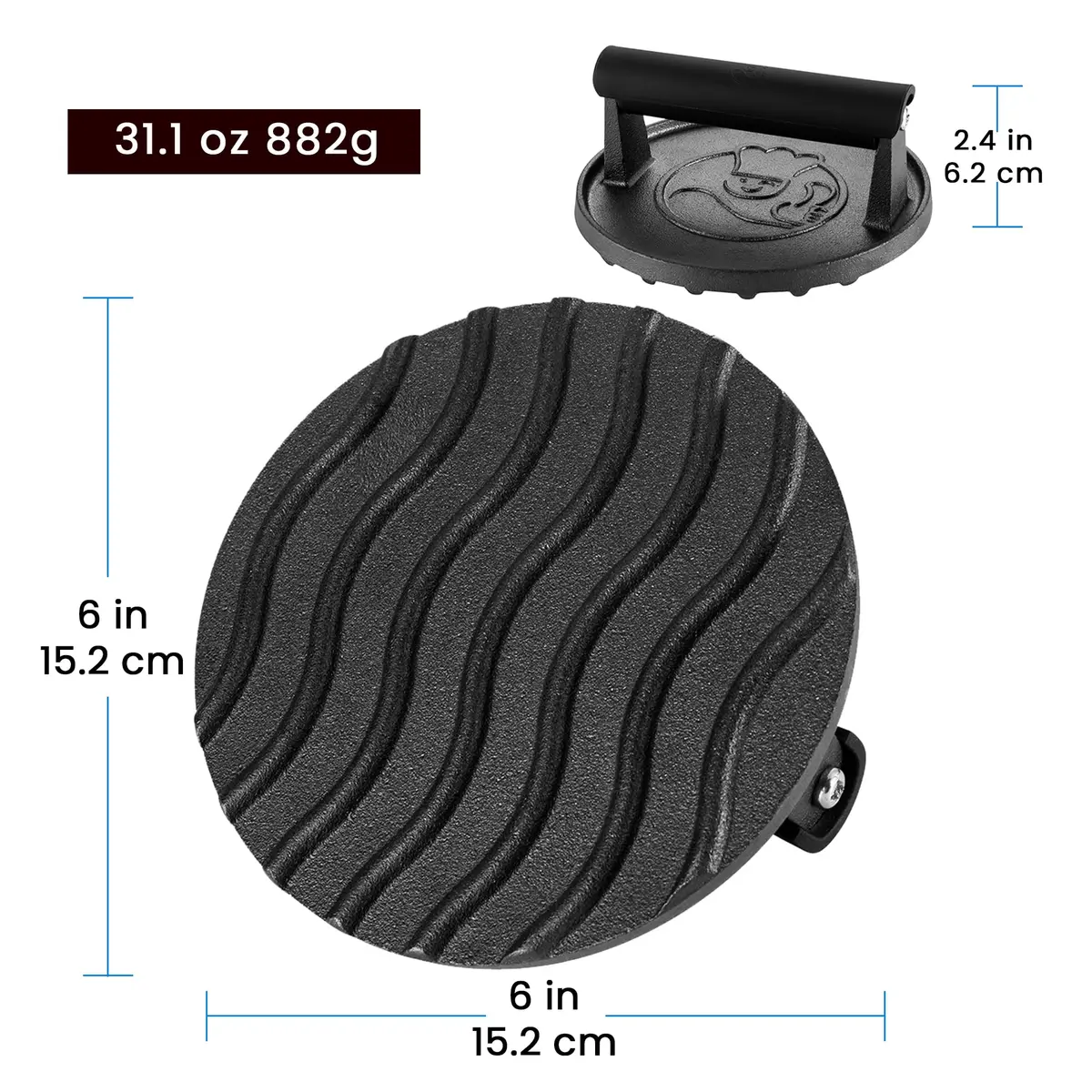 Gourmet Easy Cast Iron Smash Burger Press with Heat Resistant Handle 900g (2 lb) | Perfect Smash Burgers & Steaks - view 8